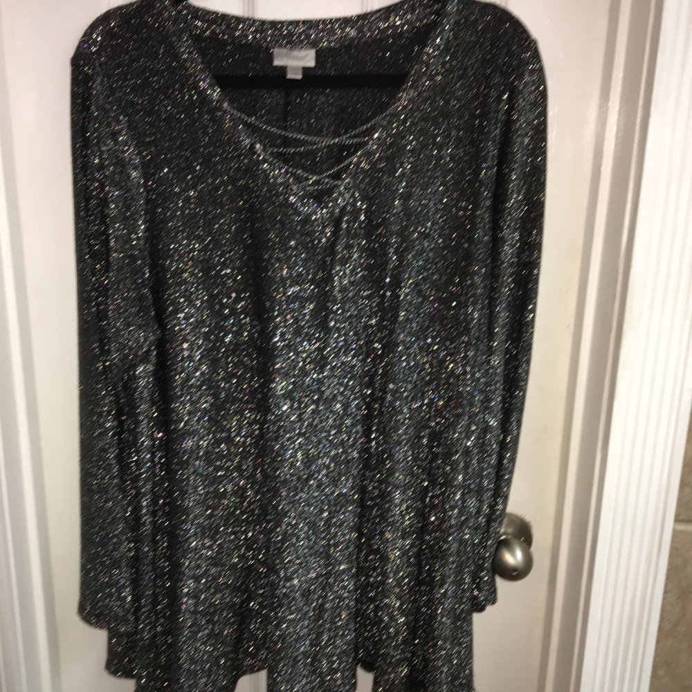 Plus Size Sparkle Blouse with Chain Detail